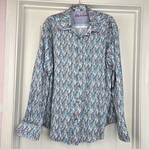 Robert Graham Night Ladies Colorful Abstract‎ Print Shirt Size 2XL Long Sleeve